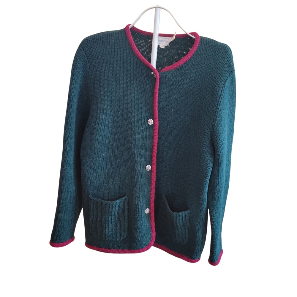 The Eagles Eye Womens Vintage 100% Wool Cardigan Size Large Pockets‎
